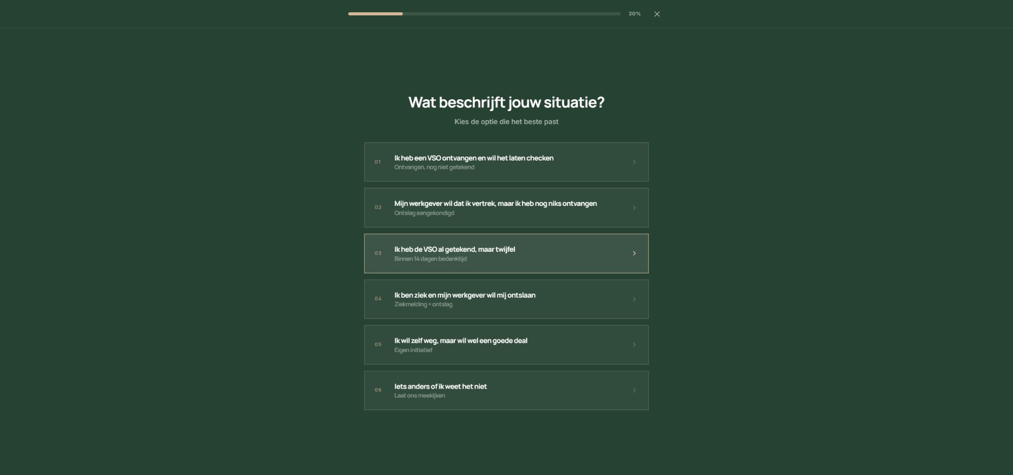 Eerste vraag van de VSO-Quickscan met zes herkenbare situaties